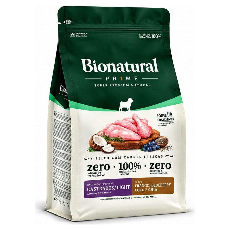 BIONATURAL PRIME C&Atilde;ES RA&Ccedil;AS PEQUENAS CASTRADOS/LIGHT FRANGO 2,5KG