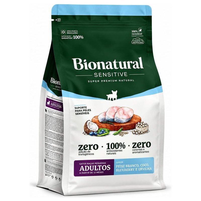 BIONATURAL SENSITIVE GATOS RA&Ccedil;AS PEQUENAS ADULTOS PEIXE BRANCO 2,5KG