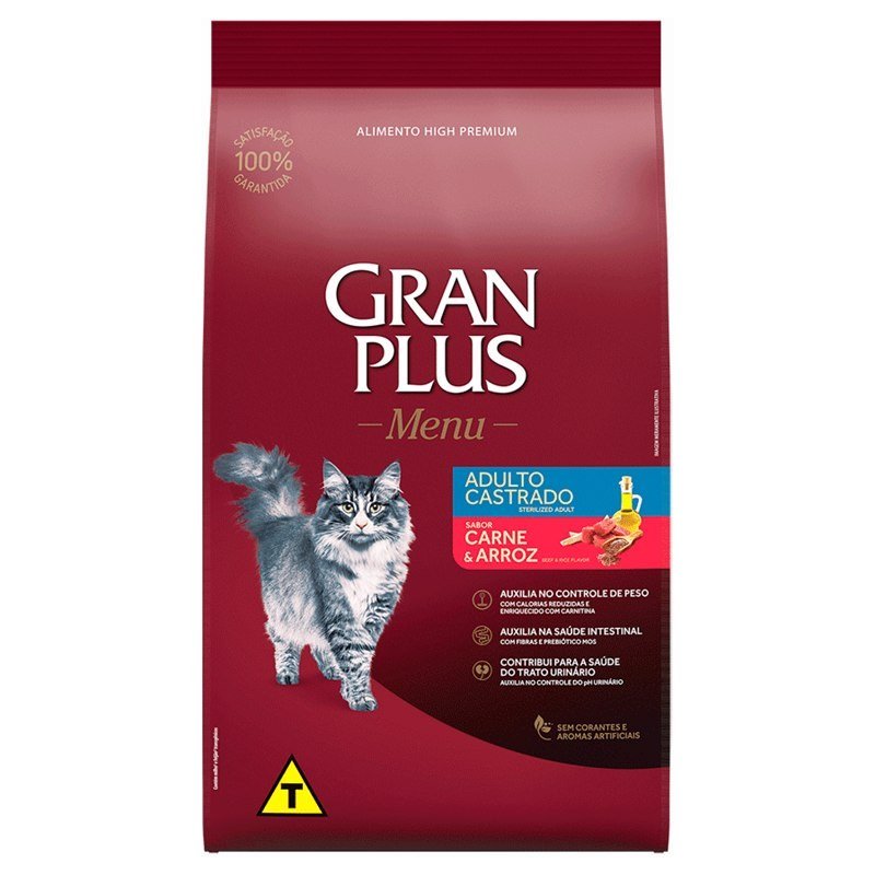 GRANPLUS MENU ADULTO CASTRADO CARNE E ARROZ 10KG