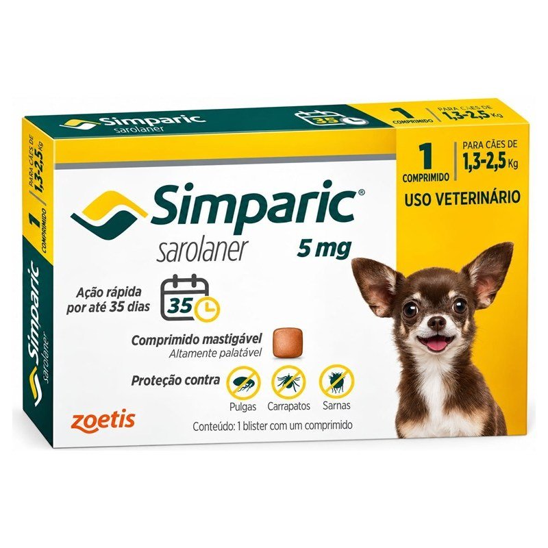 SIMPARIC SAROLANER 5MG C&Atilde;ES 1,3 A 2,5KG