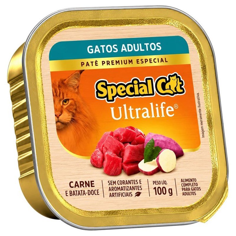 SPECIAL CAT ULTRALIFE PAT&Ecirc; ADULTOS CARNE E BATATA-DOCE 100G